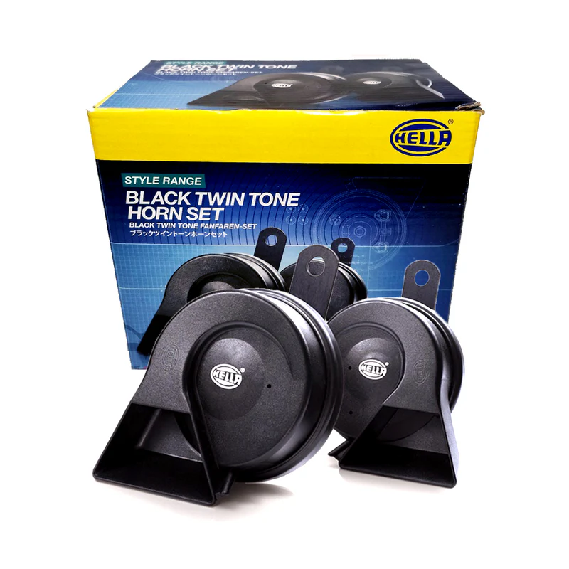 “Hella” Black Twin Tone Horn Set 12v w/o Relay